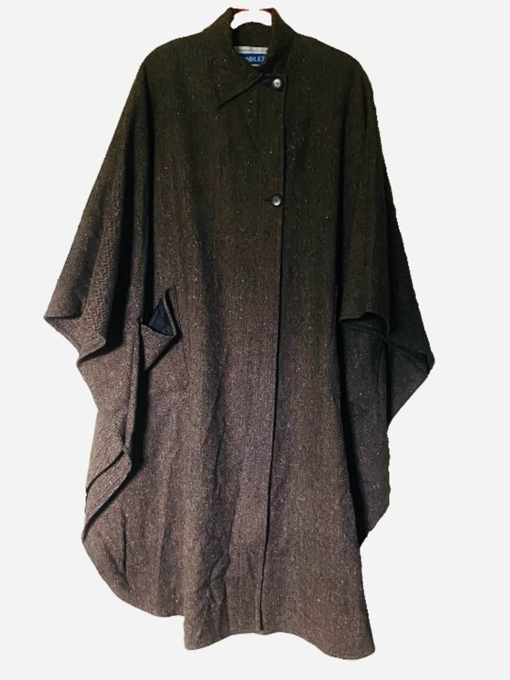 Vintage Pendleton Dark Brown Herringbone Tweed Wool Cape Coat